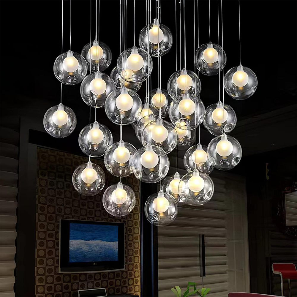 Multi-heads Glass Globe Cluster Stairway Light Pendant Light - Lumpaz