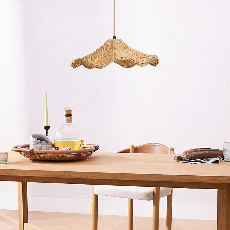 Boho Wicker Rattan Farmouse Pendant Light - Lumpaz