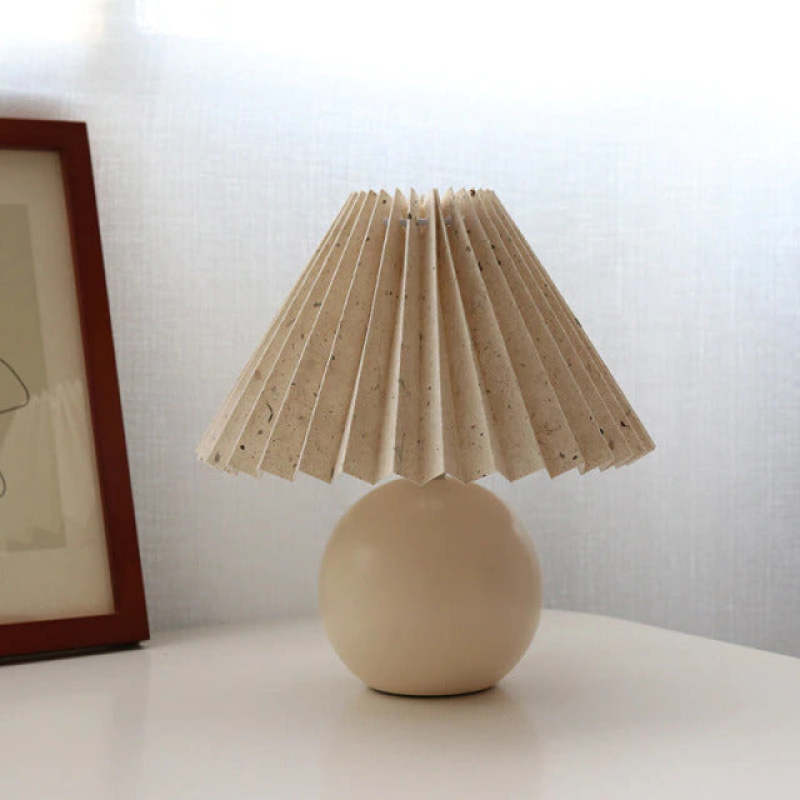 Ozawa Vintage Nachttischlampe, Creme/Beige/Weiß, Rattan/Holz/Keramik - Lumpaz