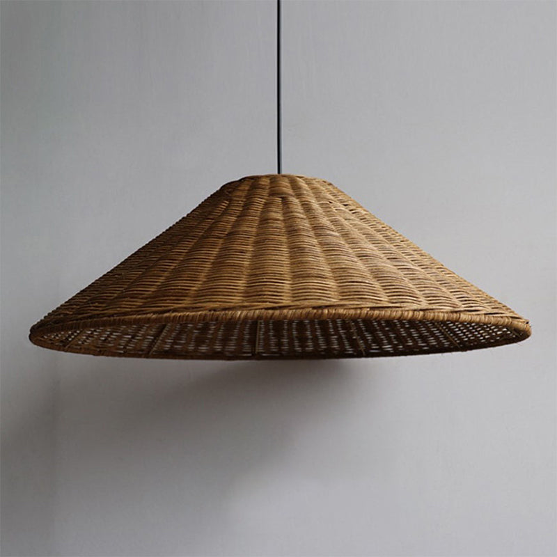 Retro Woven Rattan Cone Pendant Light - Lumpaz