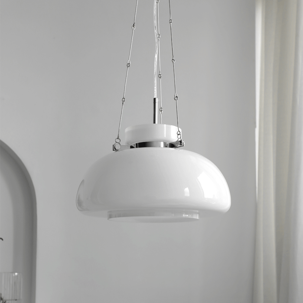 Vintage Milk Dome Glass Pendant Light - Lumpaz
