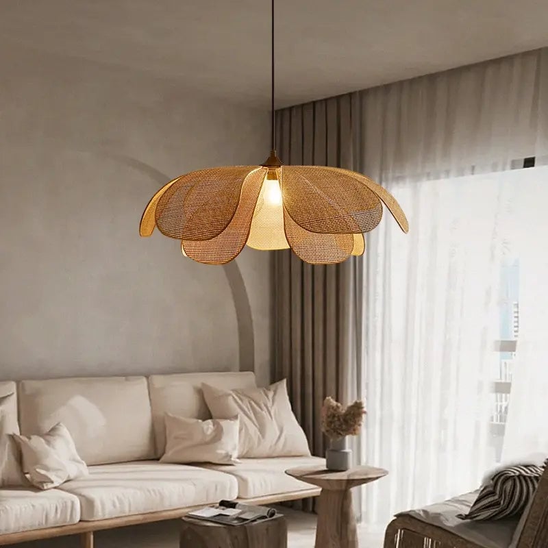 Rattan Petal Rustic Lamp Shade Pendant Light - Lumpaz