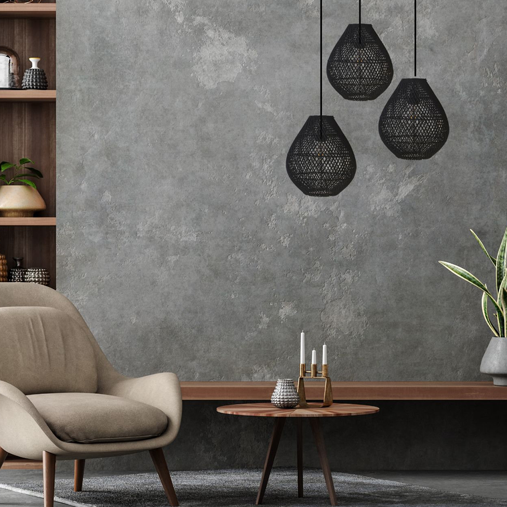 Boho Rattan Handwoven Black Pendant Light - Lumpaz