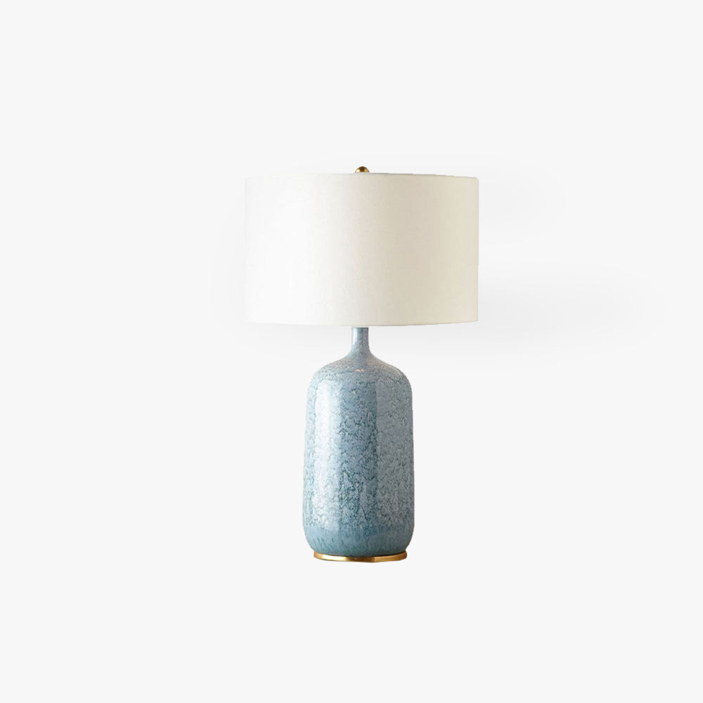 Sano Modern Minimalistisch LED Tischlampe Trommelform Blau Schlafzimmer Keramik&Textil 62CM Lang - Lumpaz