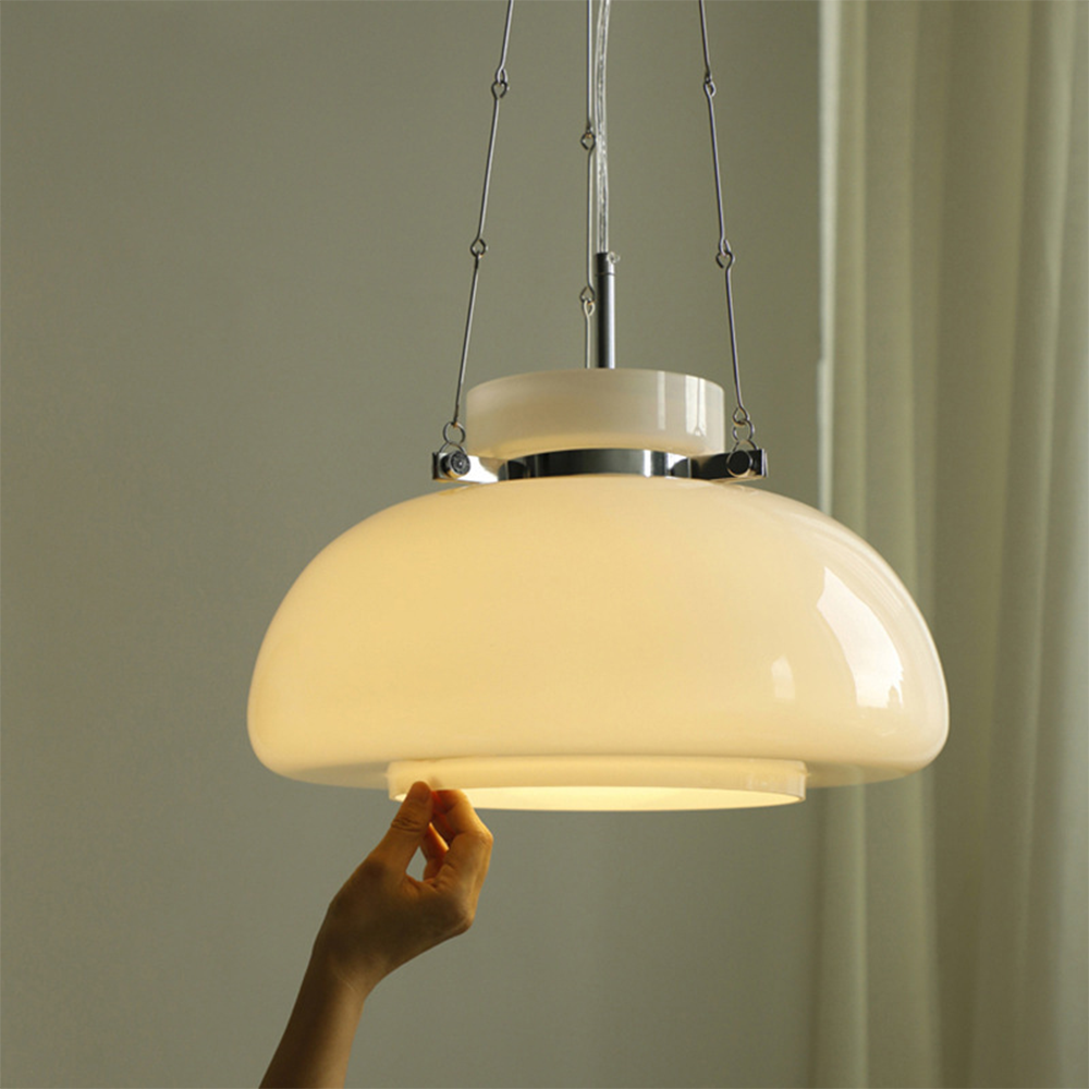 Vintage Milk Dome Glass Pendant Light - Lumpaz