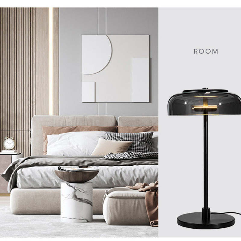 Hailie Modern Umbrella Glas/Metall Tischlampe, Schwarz - Lumpaz