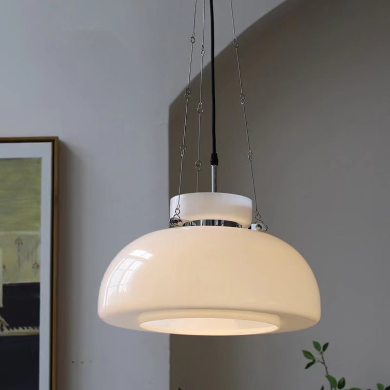 Vintage Milk Dome Glass Pendant Light - Lumpaz