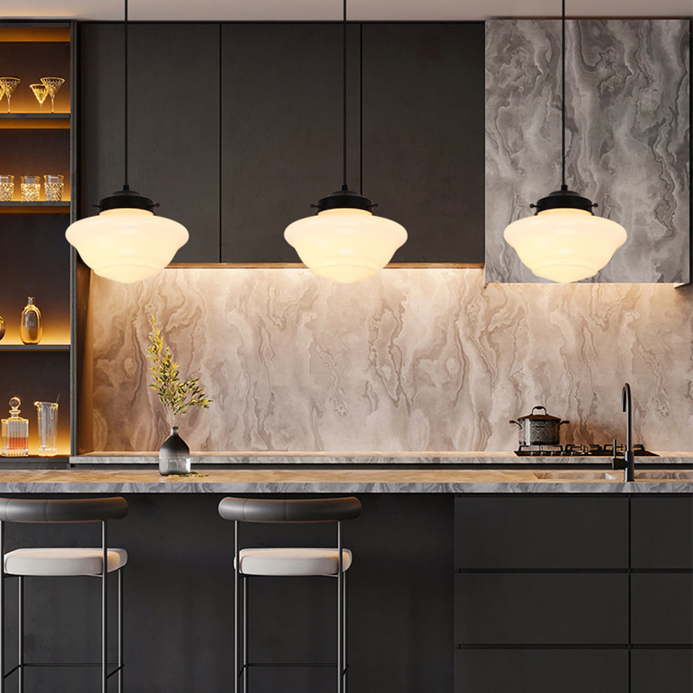 Retro Milk White Glass Geometric Jar Pendant Light - Lumpaz