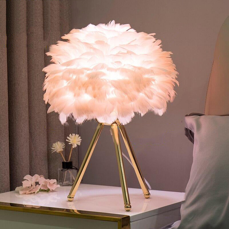 O'Moore Boho Design LED Stehlampe Weiß/Rosa/Grau/Dunkelrosa Wohn/Schlafzimmer Metall/Feder - Lumpaz