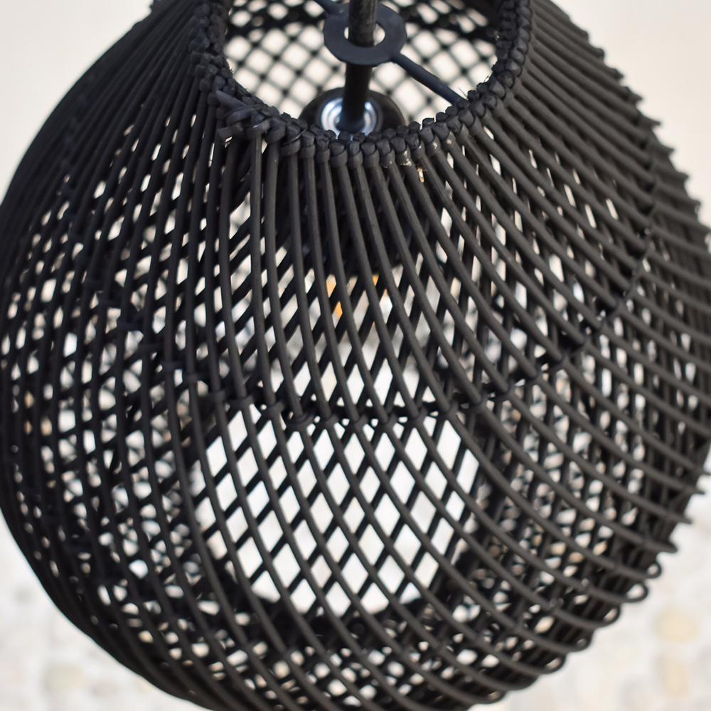Boho Rattan Handwoven Black Pendant Light - Lumpaz