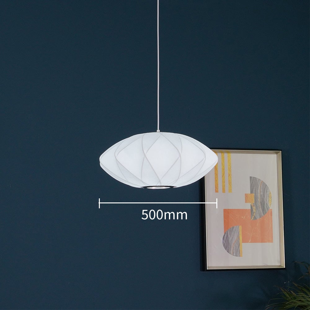 Nordic White Lantern Saucer Pendant Light For Living Room - Lumpaz