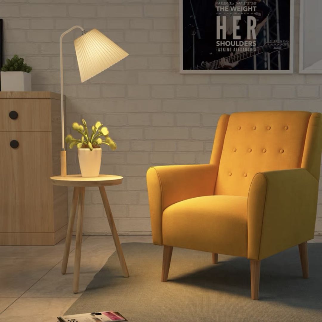 Nordlux Holz Tea Table Textil Stehleuchte, Weiß/Schwarz/Walnuss - Lumpaz