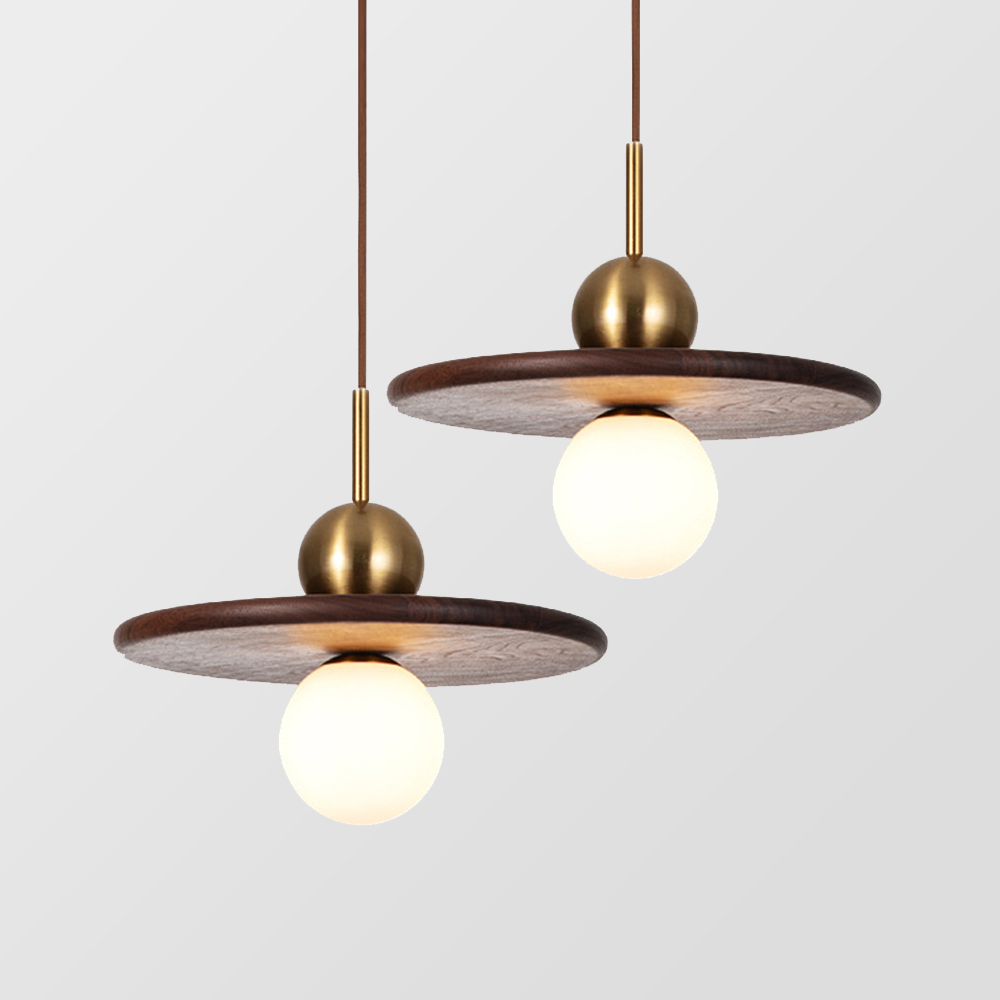 Flying Saucer Walnut Pendant Light - Lumpaz