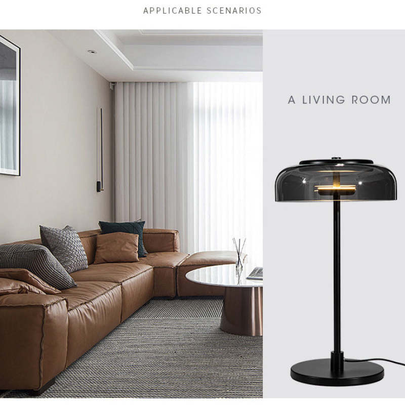 Hailie Modern Umbrella Glas/Metall Tischlampe, Schwarz - Lumpaz