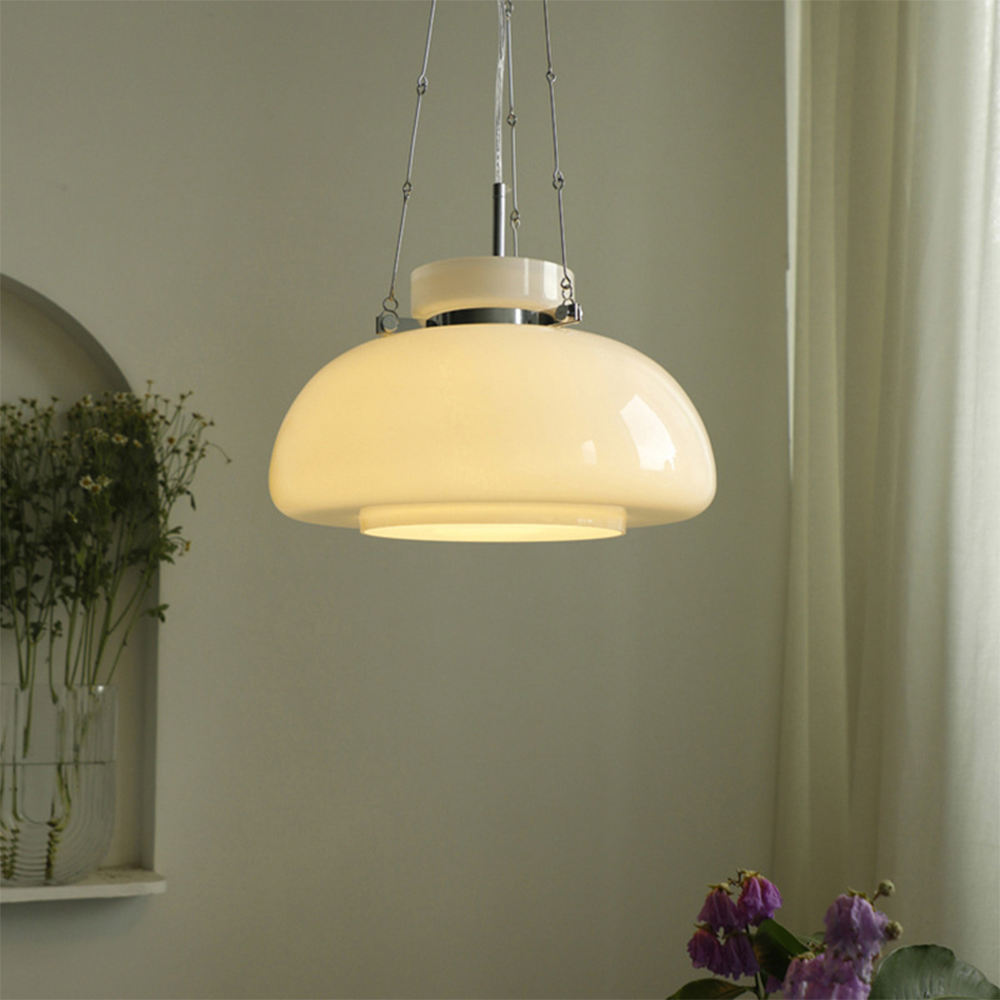 Vintage Milk Dome Glass Pendant Light - Lumpaz