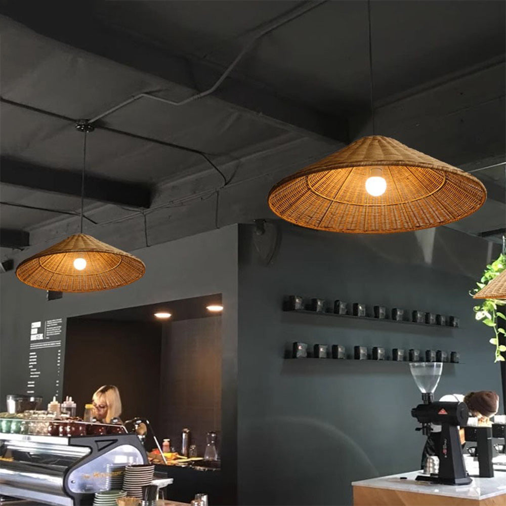 Retro Woven Rattan Cone Pendant Light - Lumpaz