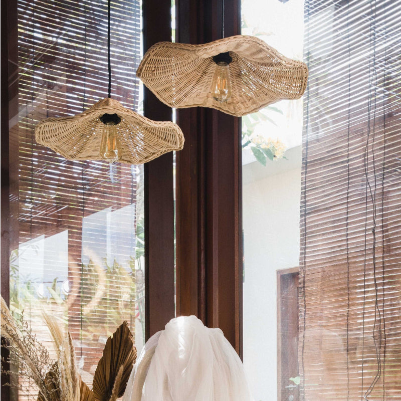 Boho Wicker Rattan Farmouse Pendant Light - Lumpaz