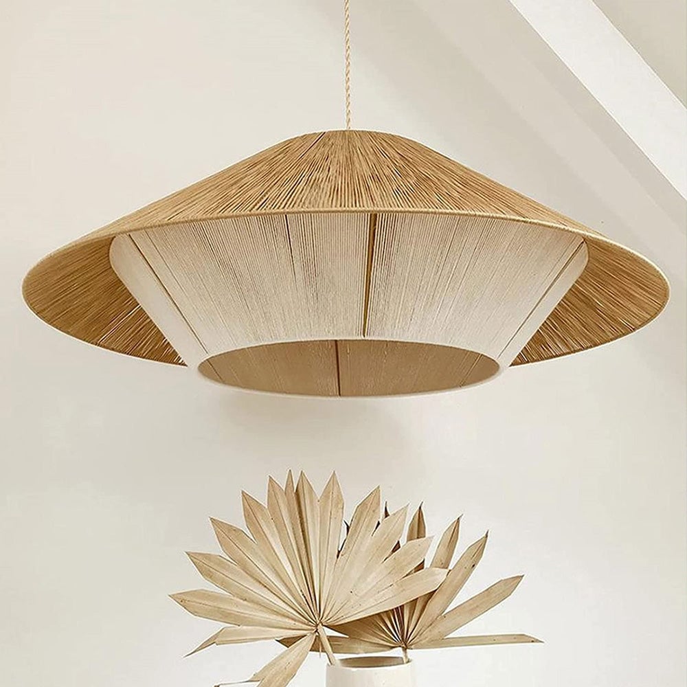 Retro Natural Fabric Hat Boho Pendant Light - Lumpaz