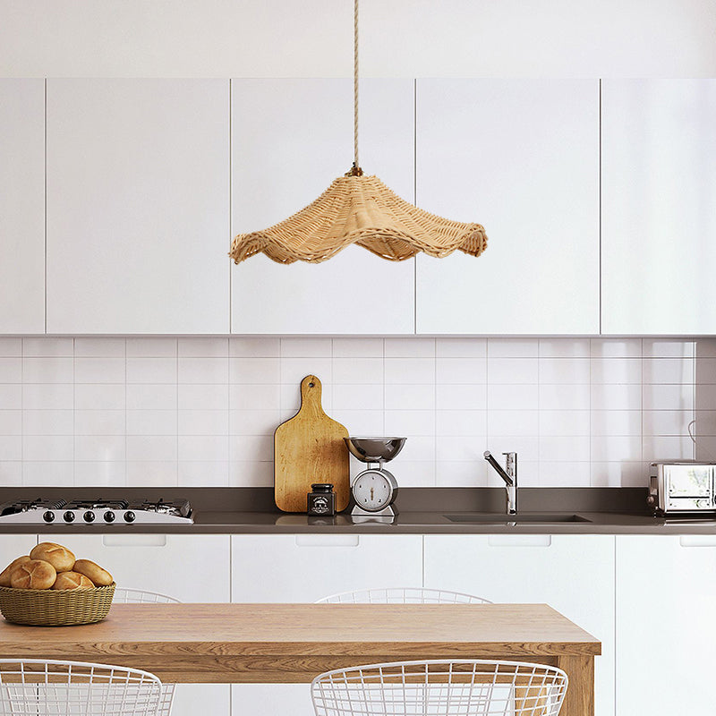 Boho Wicker Rattan Farmouse Pendant Light - Lumpaz