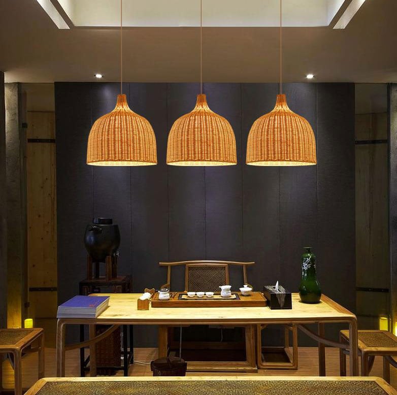 Bamboo Rattan Basket Pendant Light For Kitchen - Lumpaz