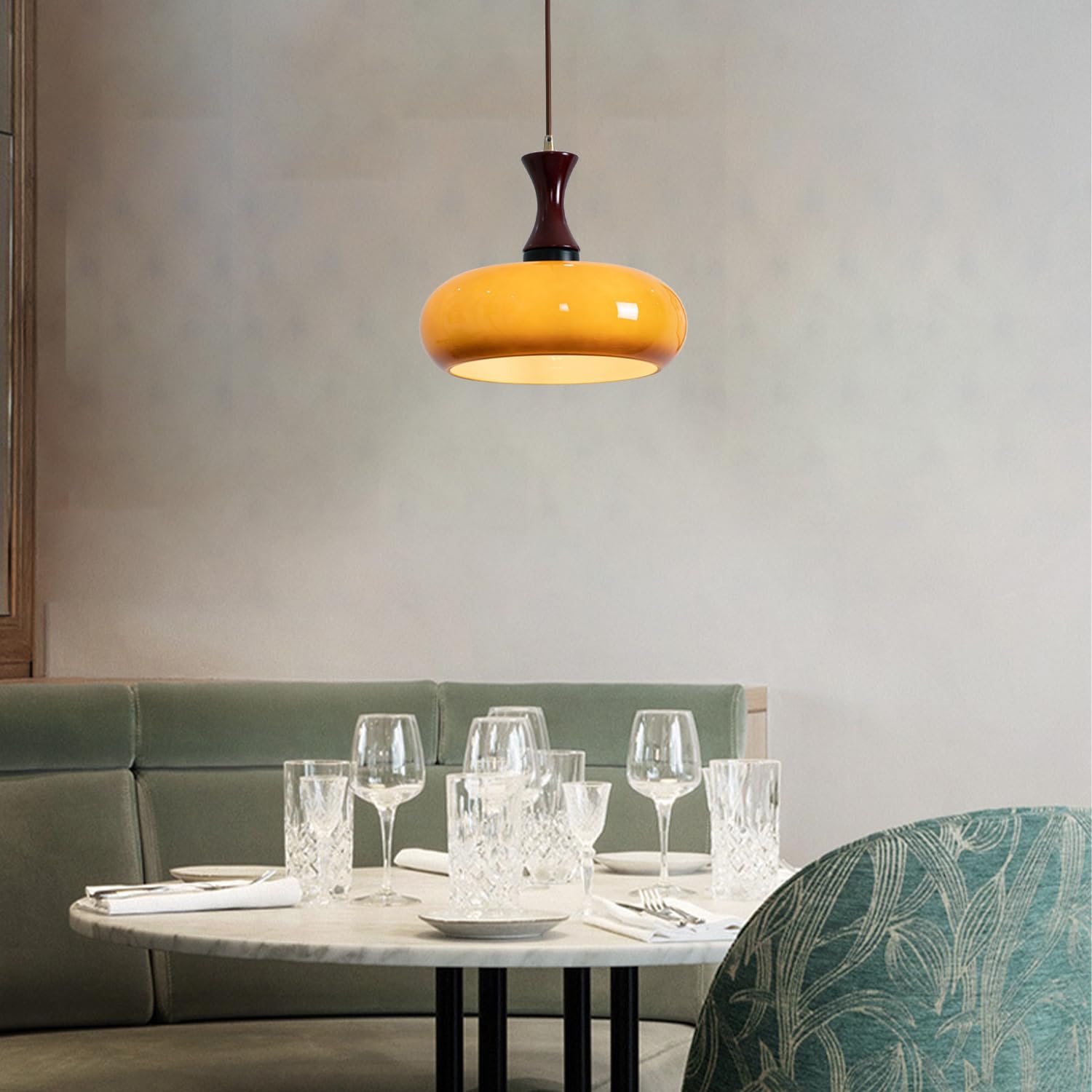 Wooden Yellow Dome Pendant Light for Kitchen Islands - Lumpaz