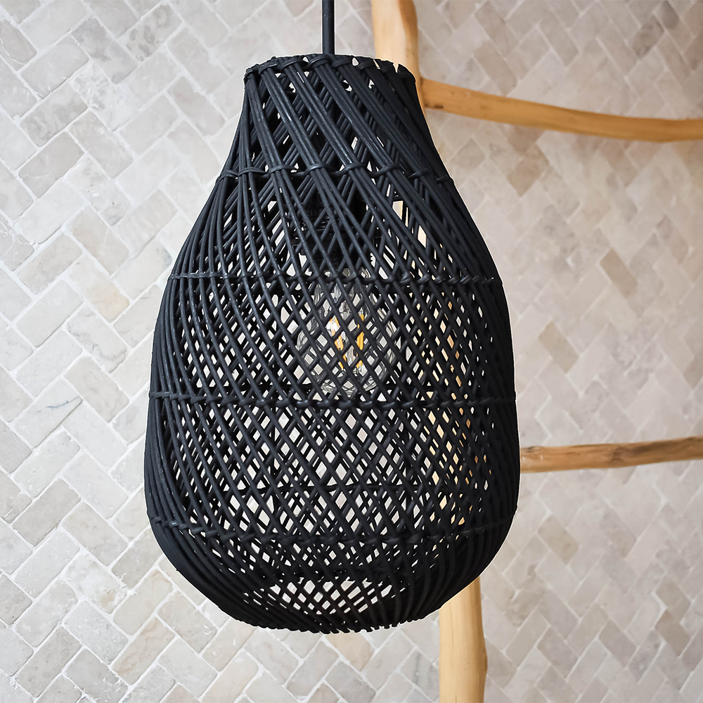 Classic Farmhouse Black Rattan Handwoven Pendant Light - Lumpaz