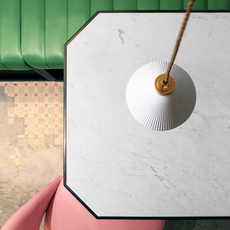 Retro Pleated Ceramic Brass Cocoon Pendant Lamp - Lumpaz