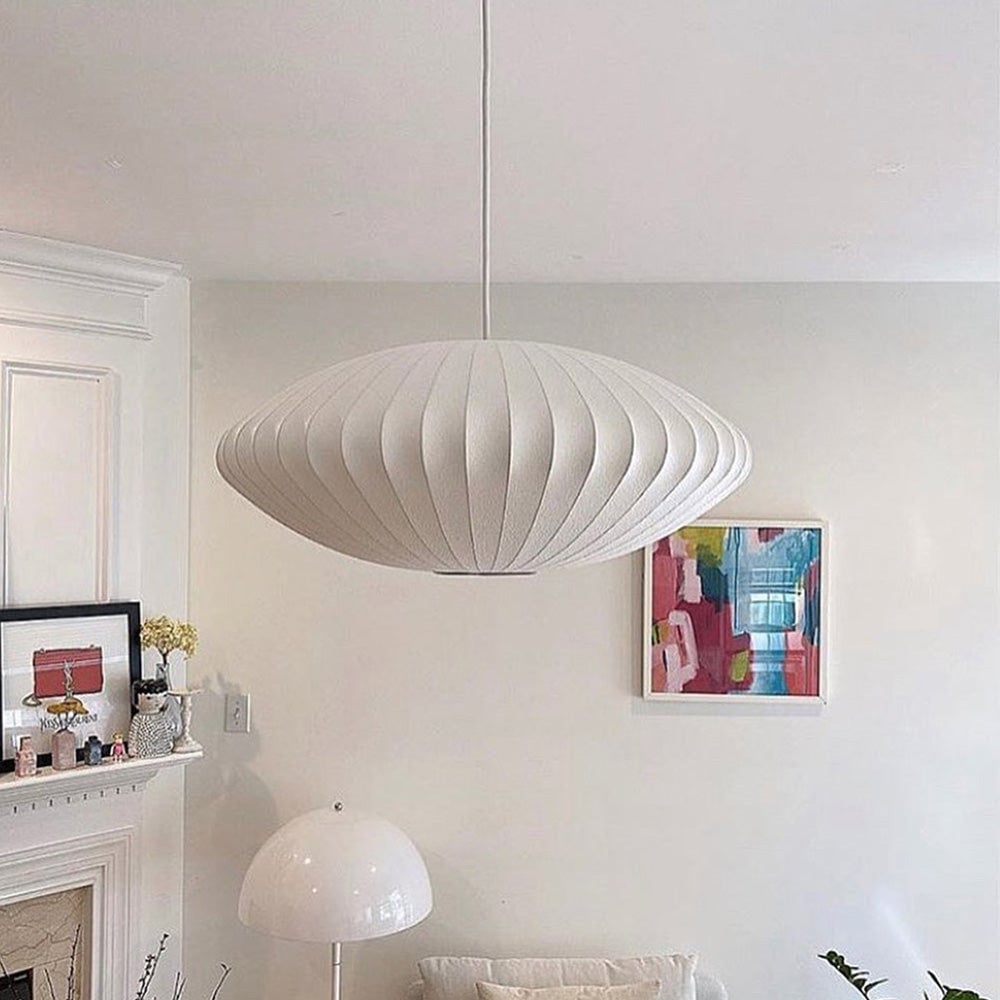 Nordic White Lantern Saucer Pendant Light For Living Room - Lumpaz