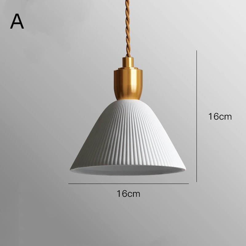 Retro Pleated Ceramic Brass Cocoon Pendant Lamp - Lumpaz
