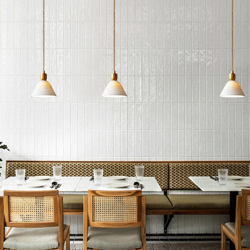 Retro Pleated Ceramic Brass Cocoon Pendant Lamp - Lumpaz