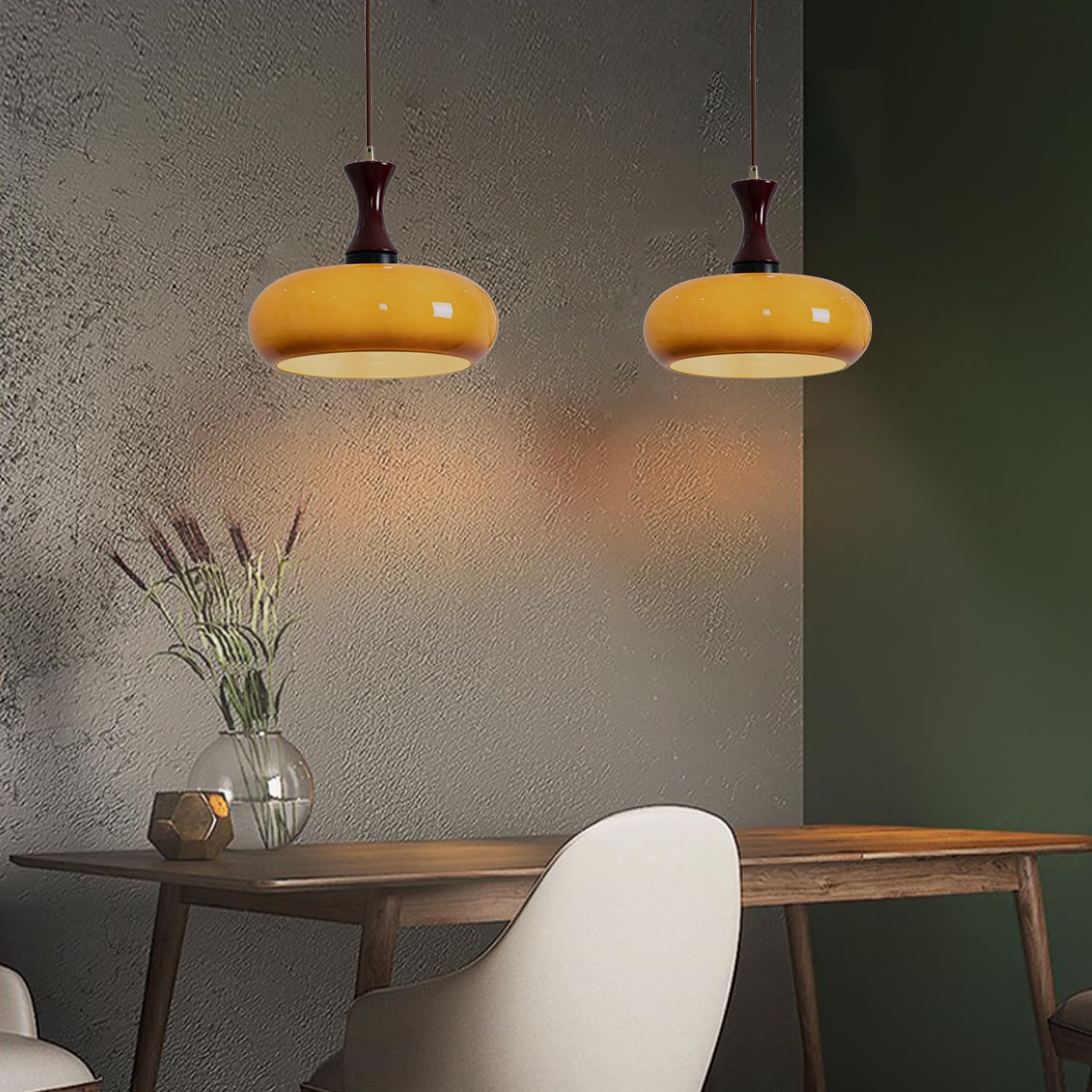 Wooden Yellow Dome Pendant Light for Kitchen Islands - Lumpaz