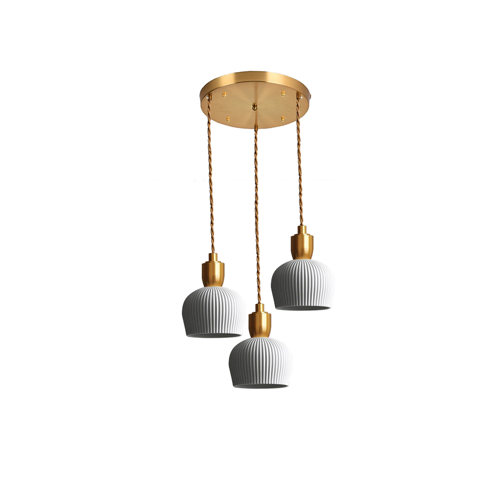 Retro Pleated Ceramic Brass Cocoon Pendant Lamp - Lumpaz