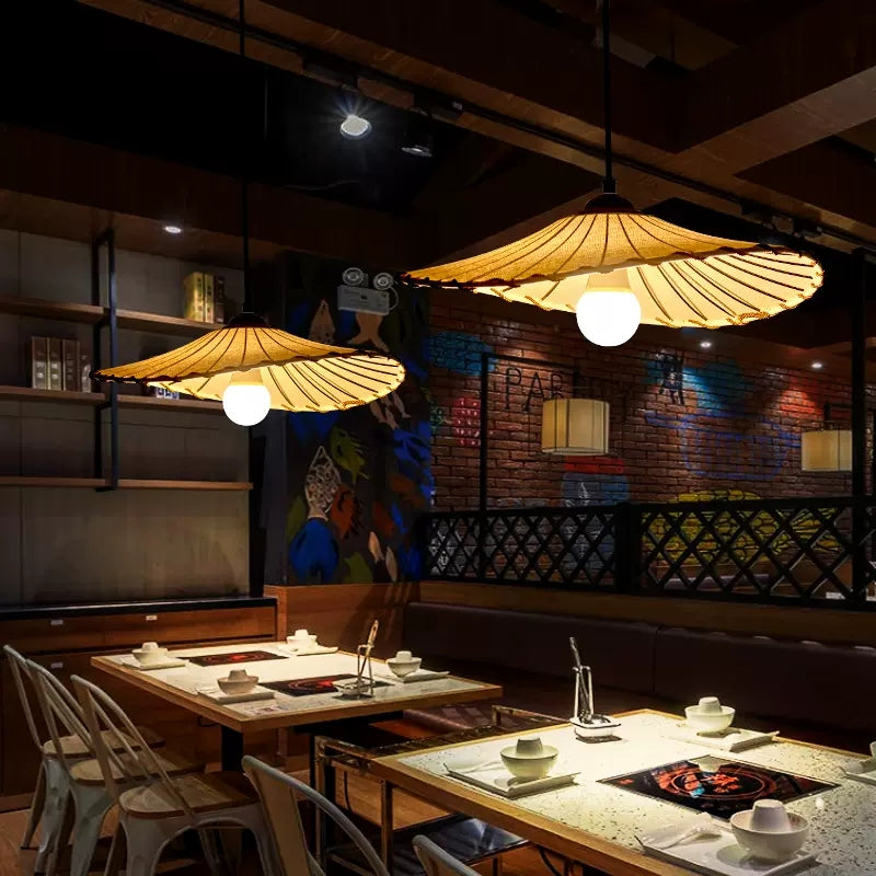 Wabi-Sabi Vintage Lotus Leaf Fabric Pendant Light - Lumpaz