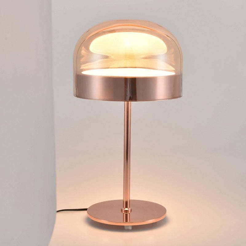 Hailie Minimalistische Pilz Glas/Metall Tischlampe, Schwarz/Rose Gold - Lumpaz
