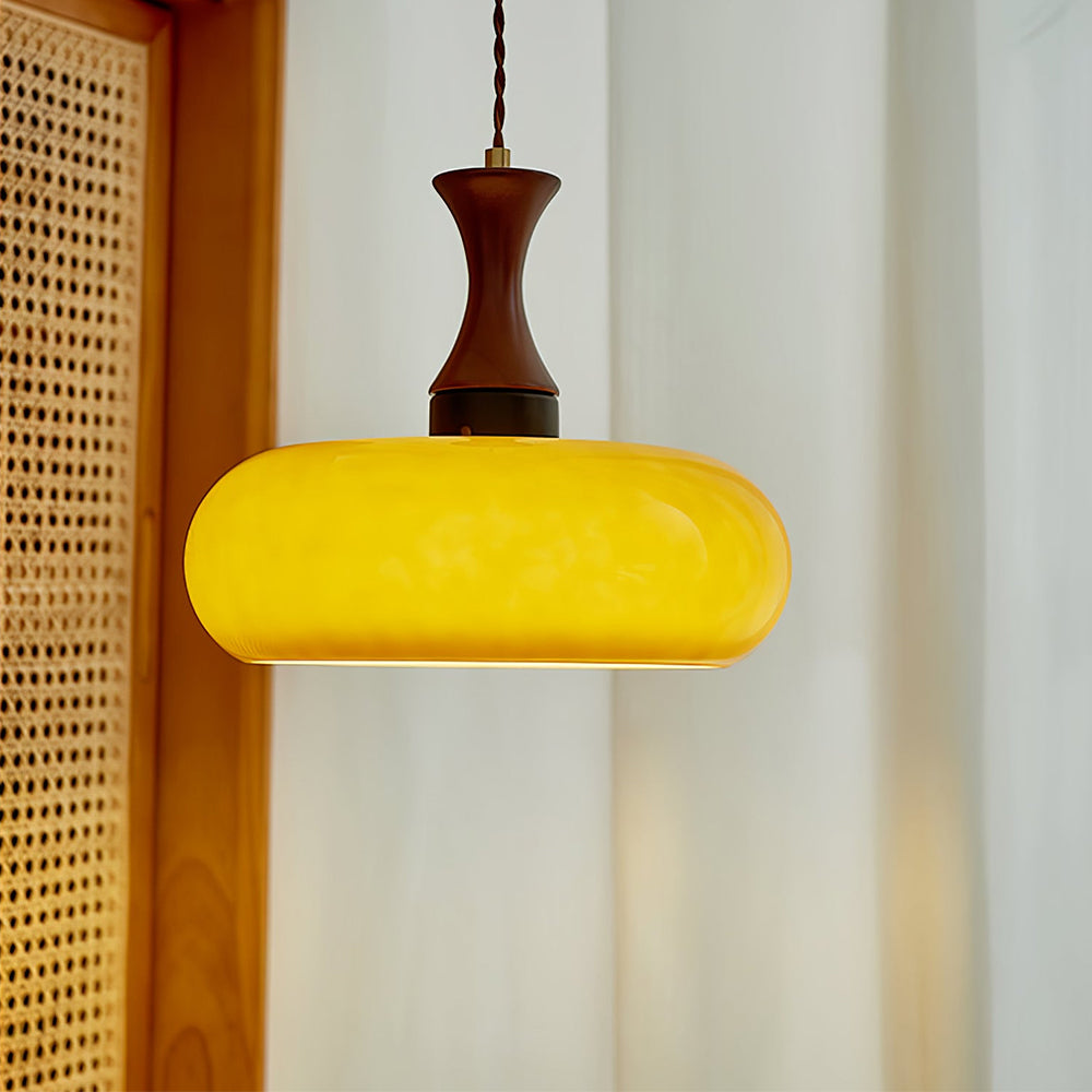 Wooden Yellow Dome Pendant Light for Kitchen Islands - Lumpaz