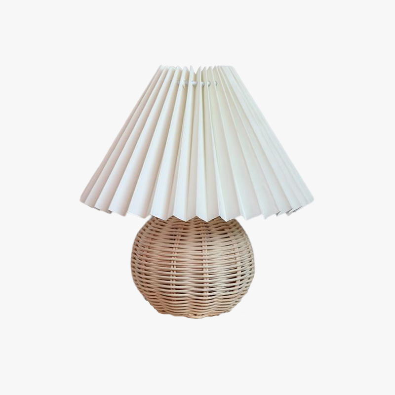 Ozawa Vintage Nachttischlampe, Creme/Beige/Weiß, Rattan/Holz/Keramik - Lumpaz