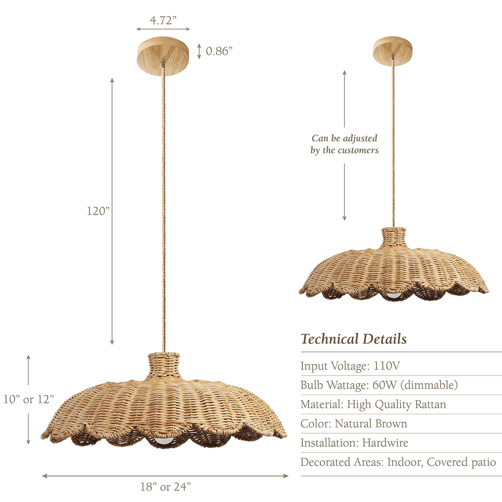 Boho Creative Decor Rattan Woven Pendant Light - Lumpaz