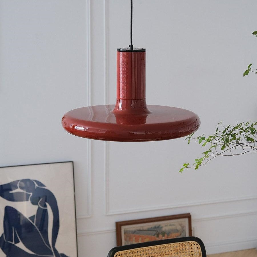 Modern Simple Red Metal Saucer Pendant Light - Lumpaz