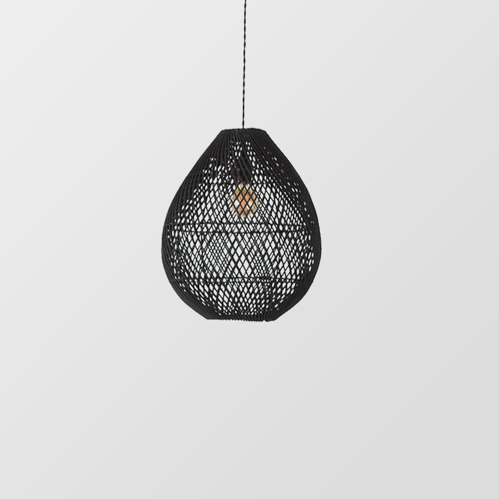 Boho Rattan Handwoven Black Pendant Light - Lumpaz