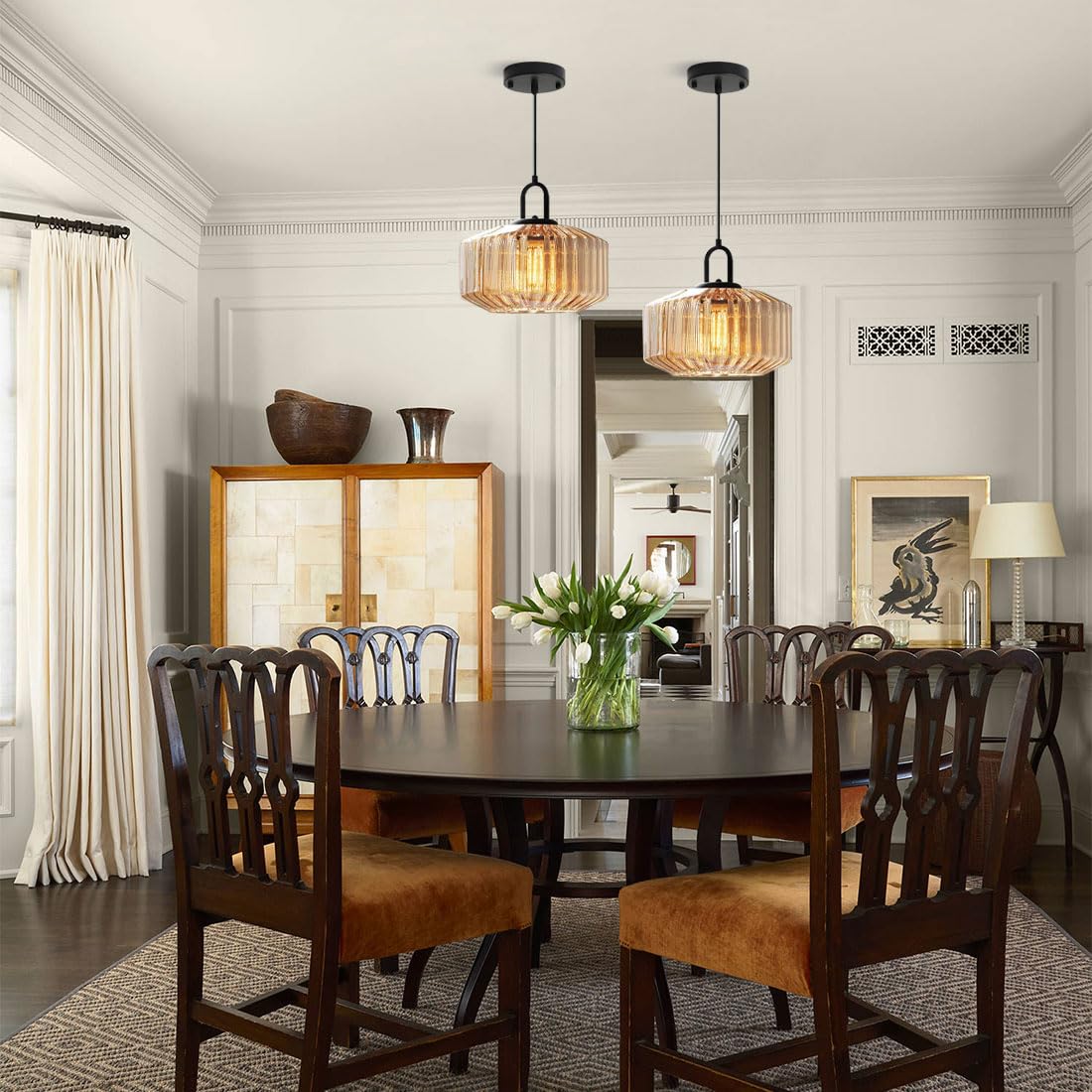 Mid Century Striped Glass Pendant Light - Lumpaz