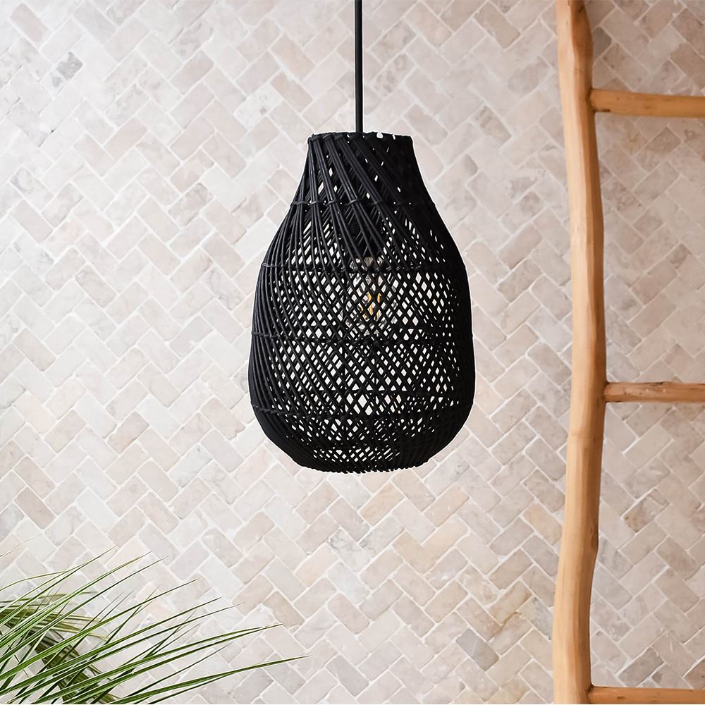 Classic Farmhouse Black Rattan Handwoven Pendant Light - Lumpaz