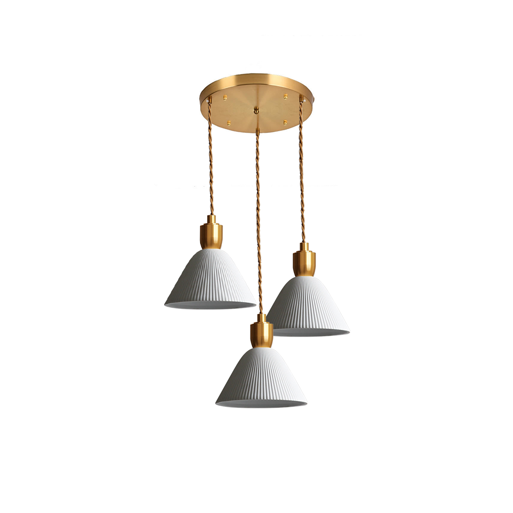 Retro Pleated Ceramic Brass Cocoon Pendant Lamp - Lumpaz