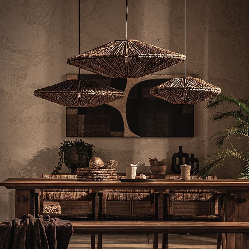 Rustic Rattan Brown Pendant Lights - Lumpaz