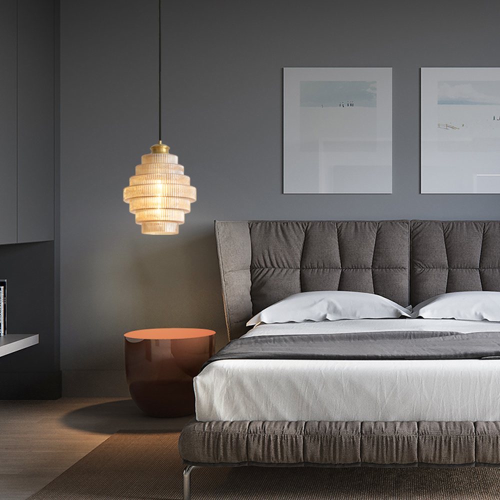 Antique Stripped Glass Brass Pendant Light - Lumpaz