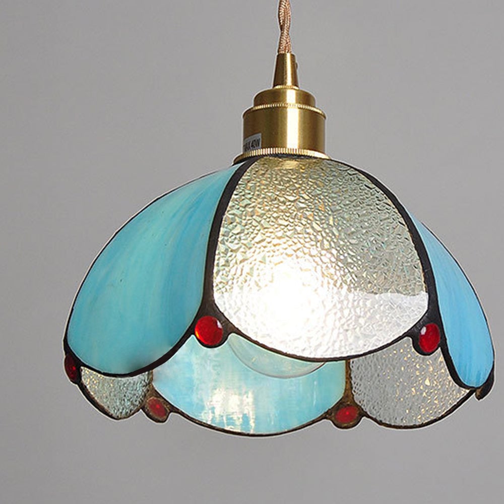 Vintage Stained Glass Dome Tiffany Pendant Light - Lumpaz