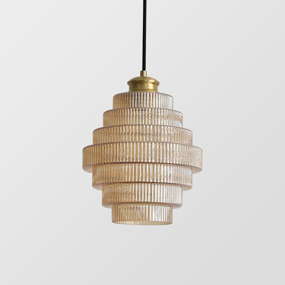 Antique Stripped Glass Brass Pendant Light - Lumpaz
