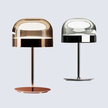 Hailie Minimalistische Pilz Glas/Metall Tischlampe, Schwarz/Rose Gold - Lumpaz