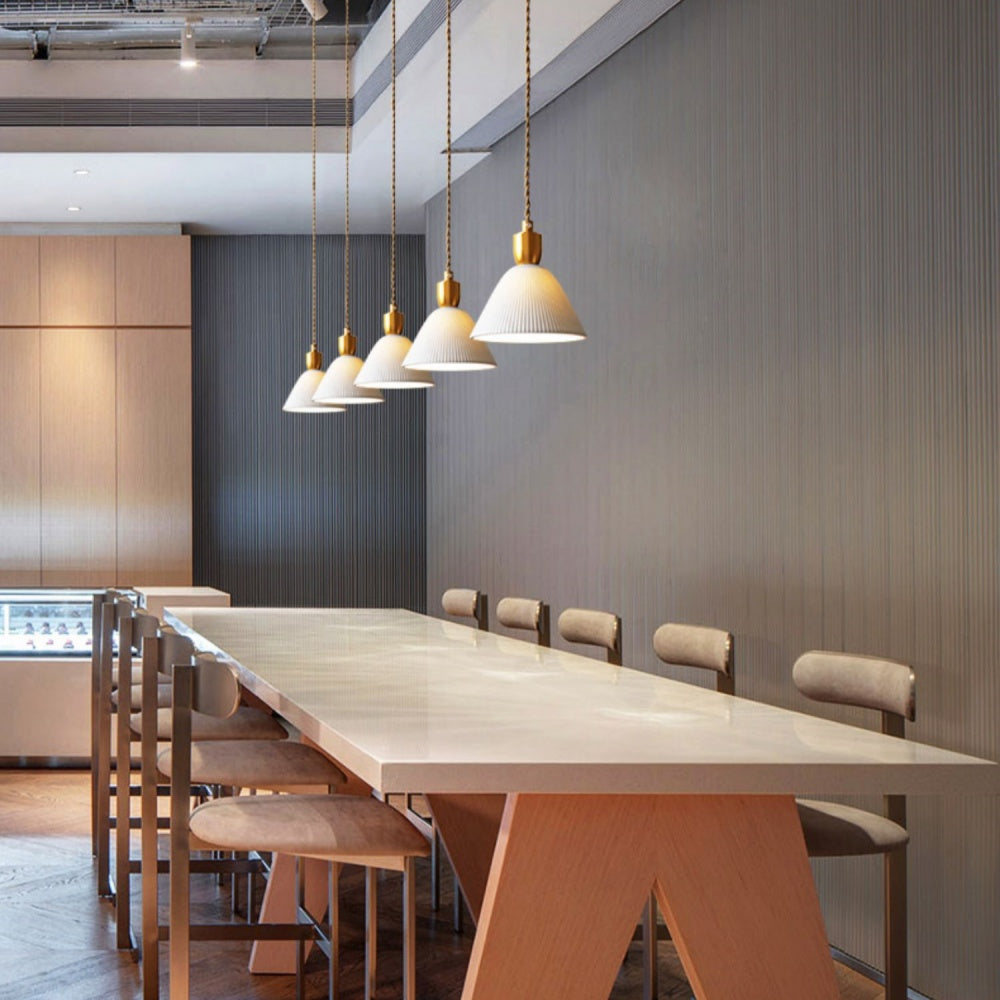 Retro Pleated Ceramic Brass Cocoon Pendant Lamp - Lumpaz