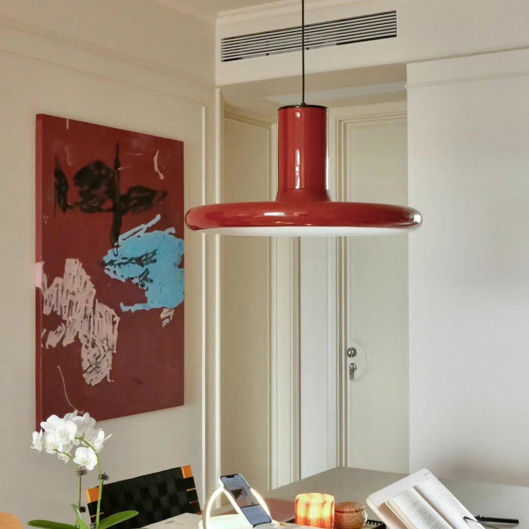 Modern Simple Red Metal Saucer Pendant Light - Lumpaz