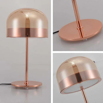 Hailie Minimalistische Pilz Glas/Metall Tischlampe, Schwarz/Rose Gold - Lumpaz